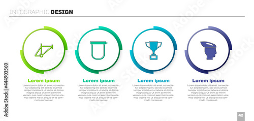 Set Bicycle frame, lock, Award cup with bicycle and helmet. Business infographic template. Vector
