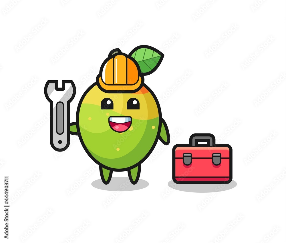 Mascot cartoon of mango as a mechanic