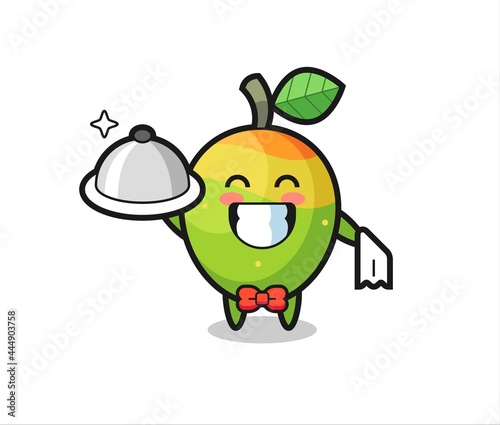 Character mascot of mango as a waiters