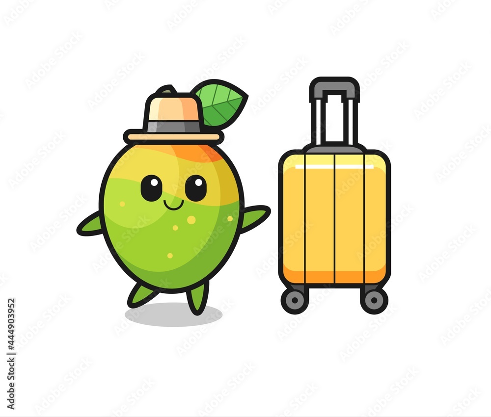 mango cartoon illustration with luggage on vacation mango cartoon illustration with luggage on vacation