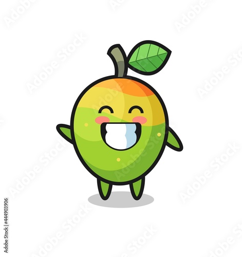 mango cartoon character doing wave hand gesture