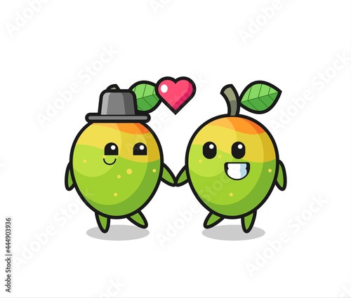 mango cartoon character couple with fall in love gesture
