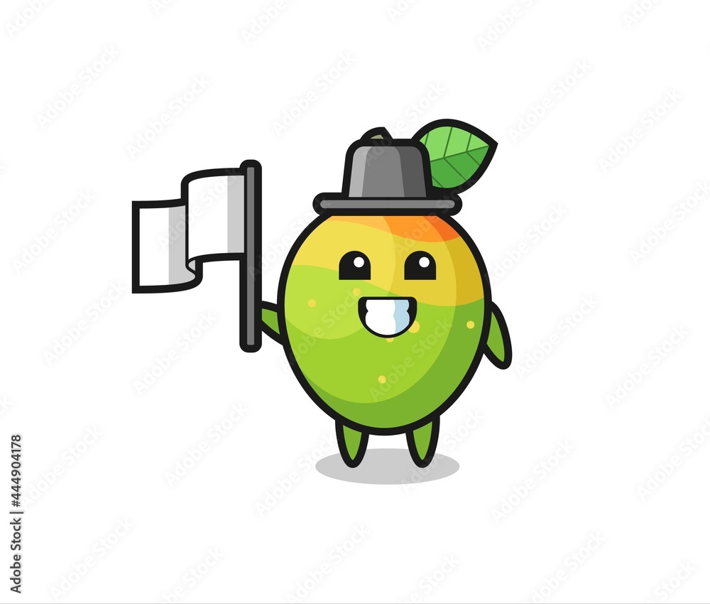 Cartoon character of mango holding a flag Cartoon character of mango holding a flag