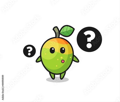 Cartoon Illustration of mango with the question mark