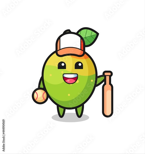 Cartoon character of mango as a baseball player