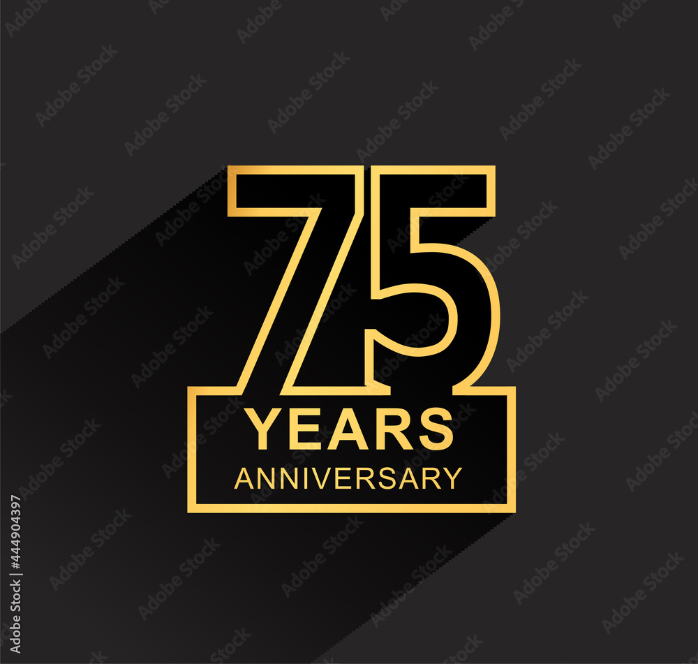 75th years anniversary design line style with square golden color for anniversary celebration event. isolated with black background