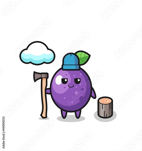 Character cartoon of passion fruit as a woodcutter