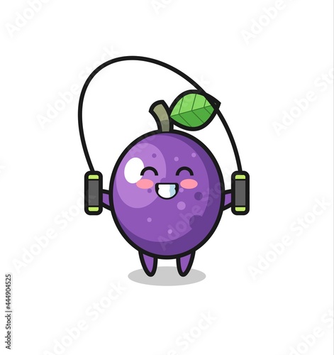 passion fruit character cartoon with skipping rope