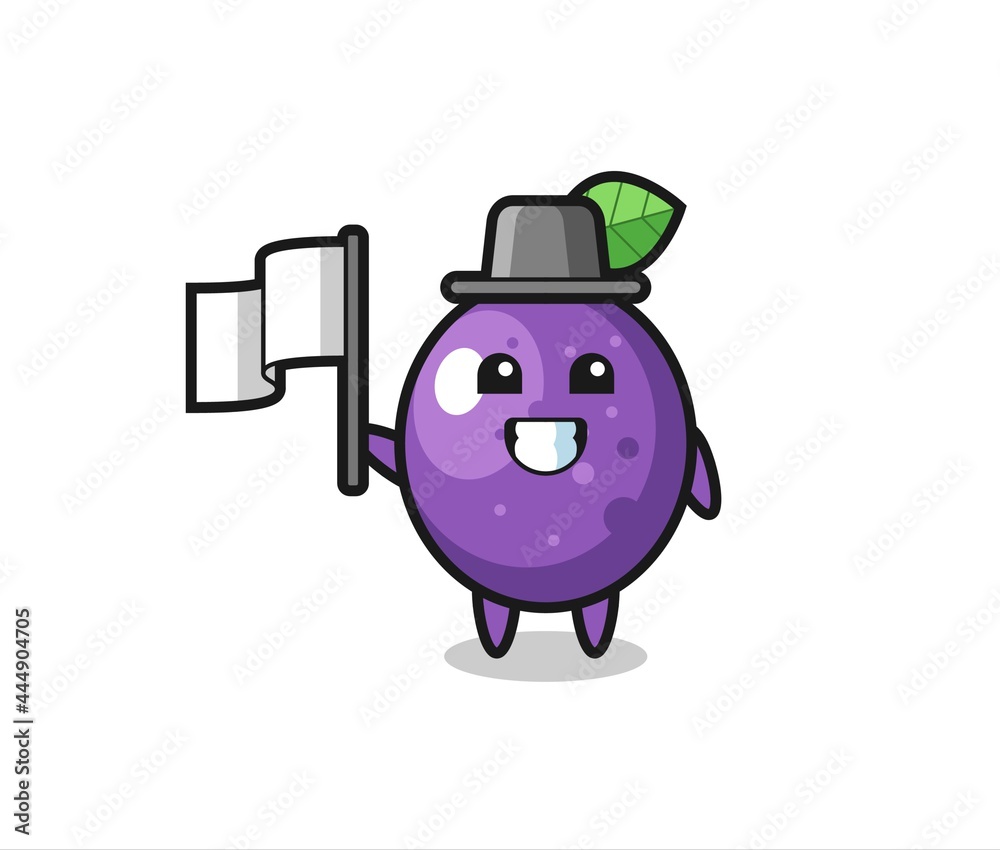 Cartoon character of passion fruit holding a flag Cartoon character of passion fruit holding a flag