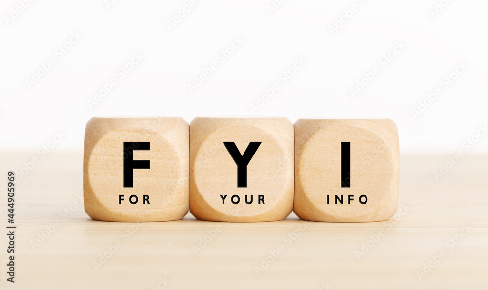 FYI or for your information text on wooden blocks. Copy space - obrazy, fototapety, plakaty 