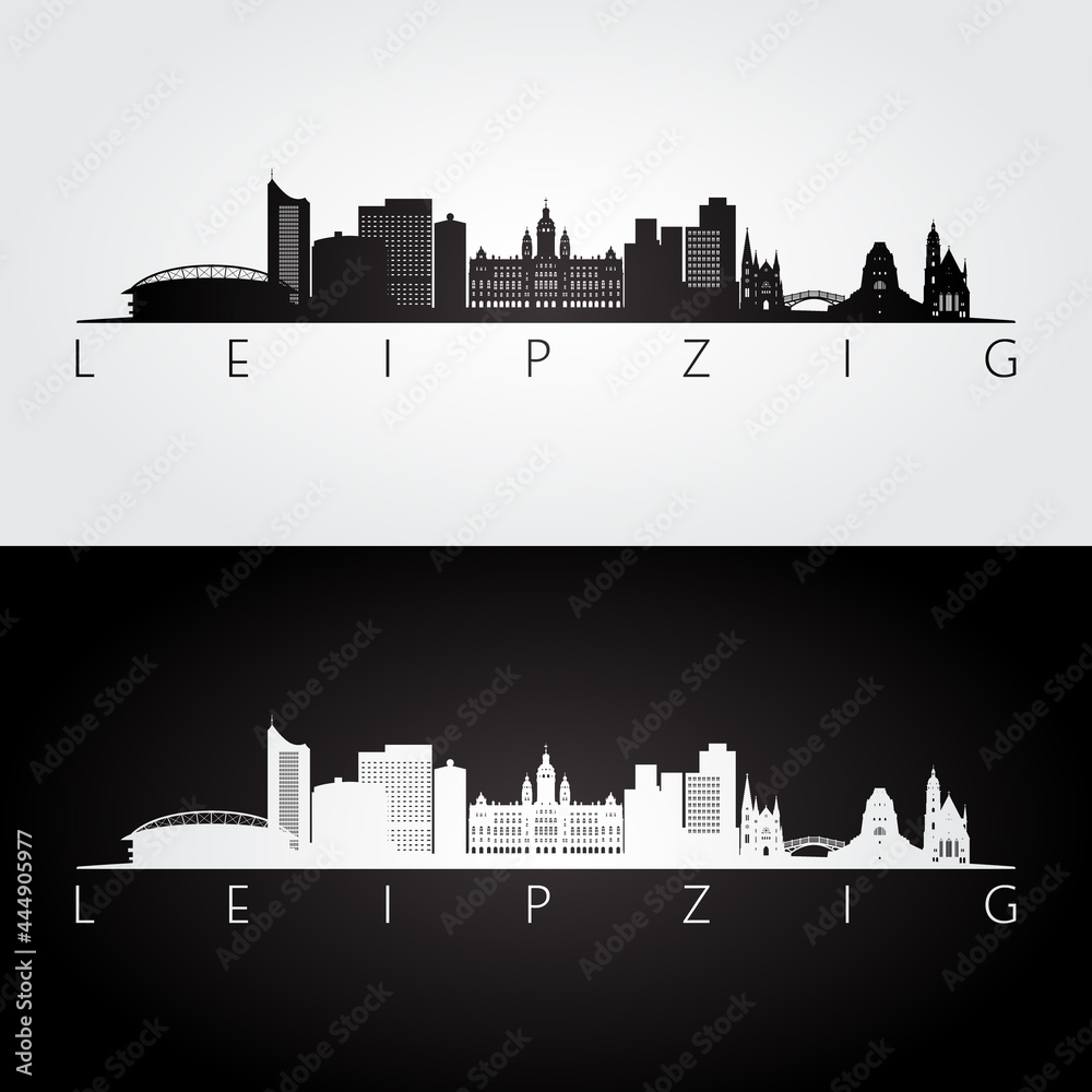 Leipzig skyline and landmarks silhouette, black and white design, vector illustration.