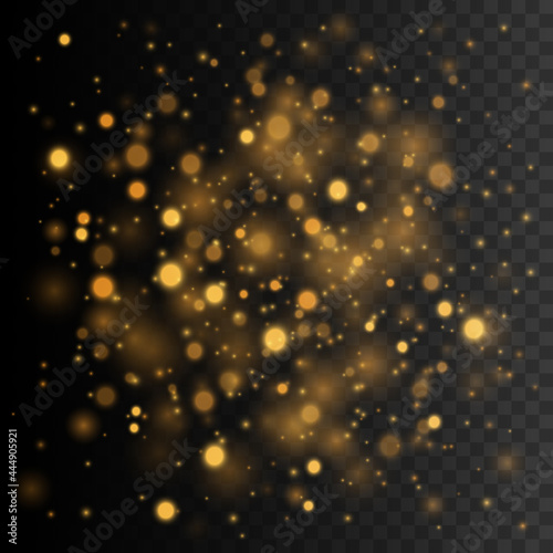 Gold glittering star dust. Vector transparent glow light effect