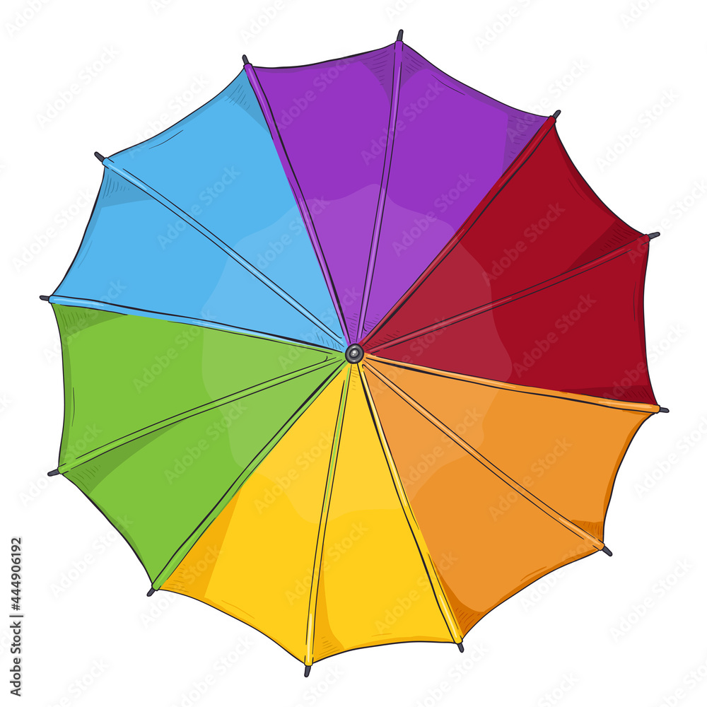 Vector Cartoon Umbrella of Rainbow Colors. Top View.