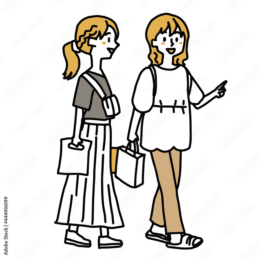 買い物をする若い女性二人 買い物をする若い女性二人