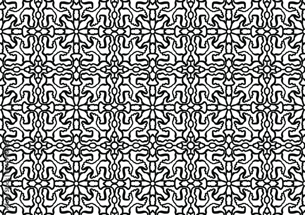 tile with linear figures in folk style on a white background for coloring, vector