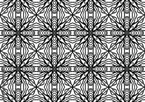 tile with flowers and abstract ornaments drawn on a white background for coloring, vector