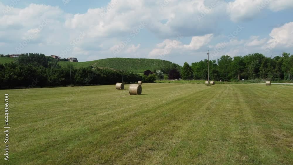 Hay bales in agriculture field aerial view Hay bales in agriculture field aerial view