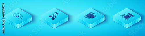 Set Isometric Hearing aid, Blood pressure, Retro tv and Adult diaper icon. Vector
