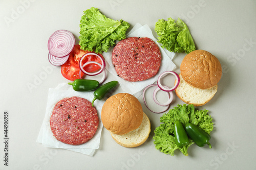 Concept of cooking burger with burger ingredients