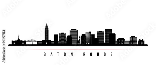 Baton Rouge skyline horizontal banner. Black and white silhouette of Baton Rouge, Louisiana. Vector template for your design. photo