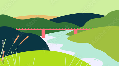 Simple landscape, bridge over the river