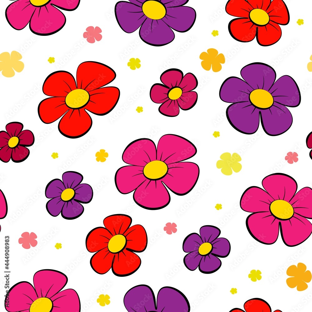 Vector seamless floral pattern with flowers on a white background.
