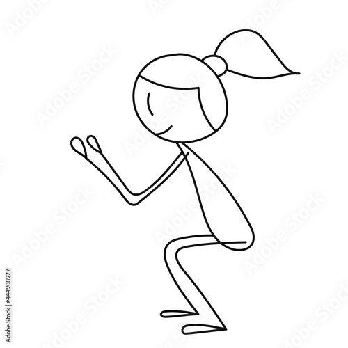 stick figure girl doing squats, isolated, vector