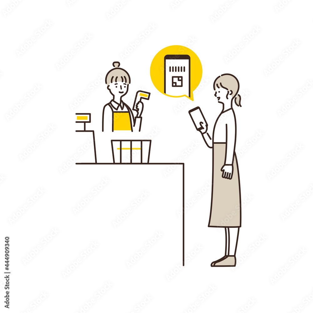 QRコードで支払いをする男性のイラスト キャッシュレス支払い - Woman paying with a smartphone