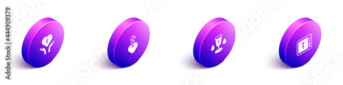 Set Isometric Religious cross in heart, , Christian chalice and Online church pastor preaching icon. Vector