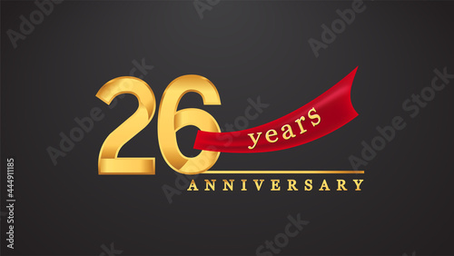 26th anniversary design logotype golden color with red ribbon for anniversary celebration photo