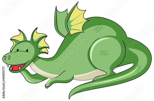 Simple cartoon character of green dragon isolated