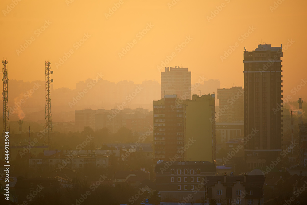 Yellow fog in the city. Abstract urban background.