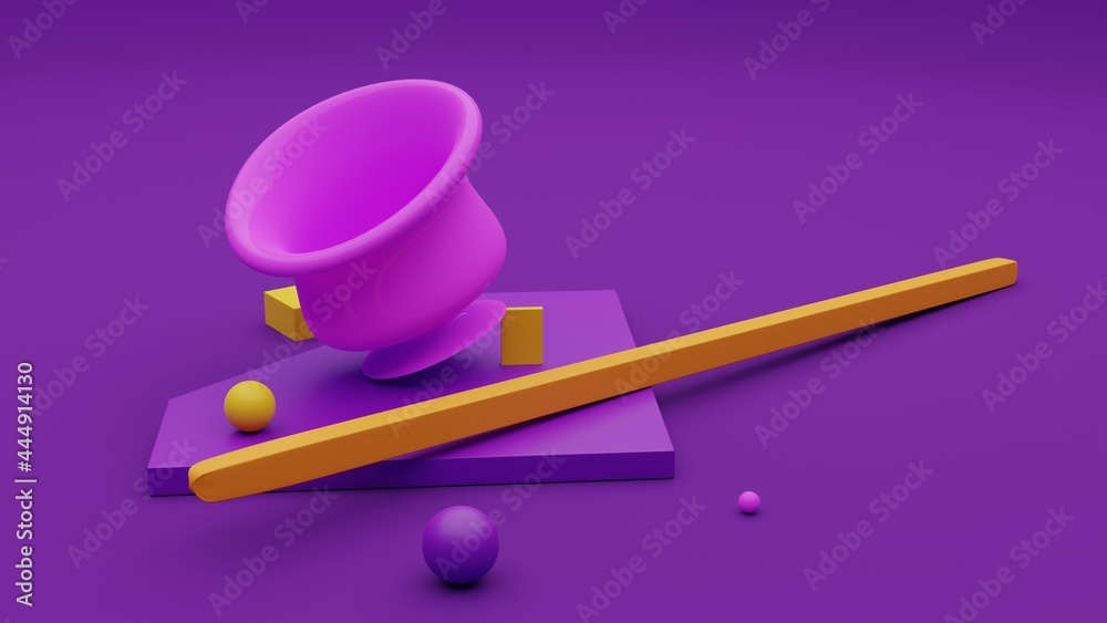 Vase abstract 3d bowl violet purple geometric graphic with elements like pencil chopsticks and balls Vase abstract 3d bowl violet purple geometric graphic with elements like pencil chopsticks and balls