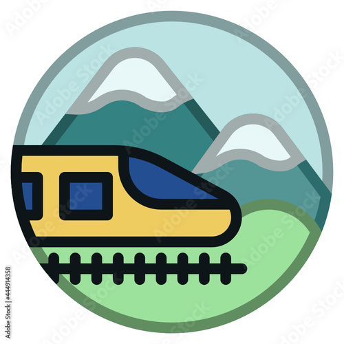 Train , Outdoor and Camping filled outline icon.