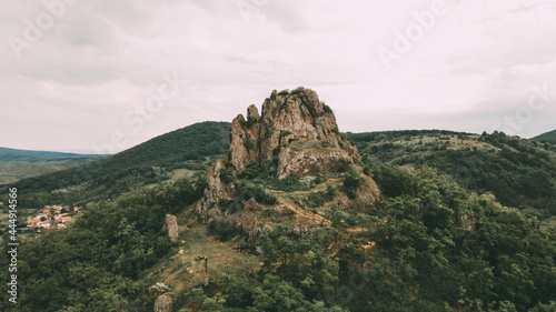Aerial views of the castle ruins in the village Hajnacka in Slovakia