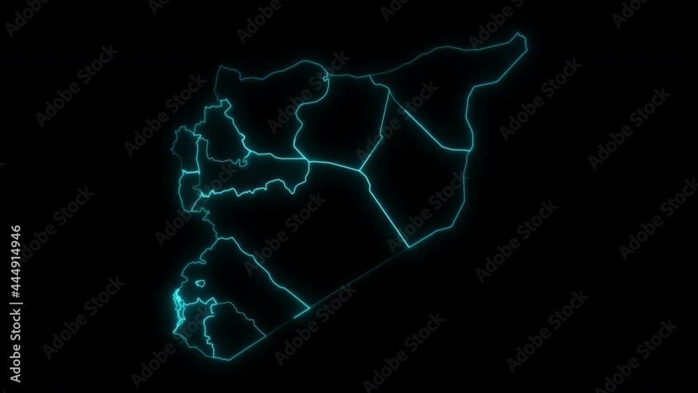 Animated Outline Map of Syria with Governorates