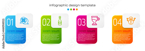Set line Snowflake speech bubble, Champagne bottle, Mulled wine and Christmas snowman. Business infographic template. Vector