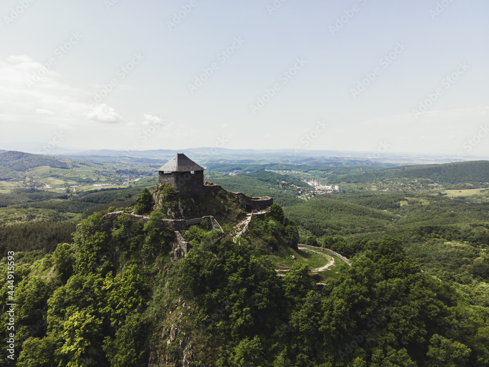 Aerial view of Salgo Vara castle in Salgotarjan in Hungary