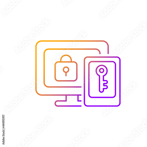 Multi-factor authentication gradient linear vector icon. Providing two verification factors. Entering password. Thin line color symbols. Modern style pictogram. Vector isolated outline drawing
