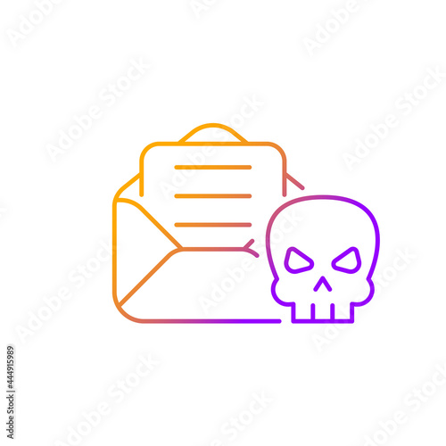 Email phishing gradient linear vector icon. Online scam. Cyber attack by sending malicious email. Deceptive messages. Thin line color symbols. Modern style pictogram. Vector isolated outline drawing