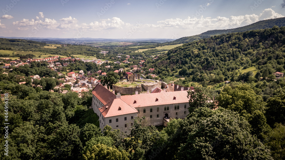 Aerial view of the castle in the town of Modry Kamen in Slovakia