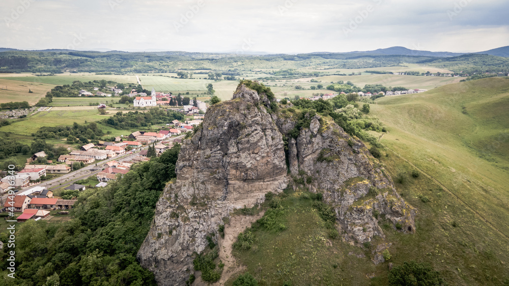 Aerial view of Sovi castle in Surice village in Slovakia
