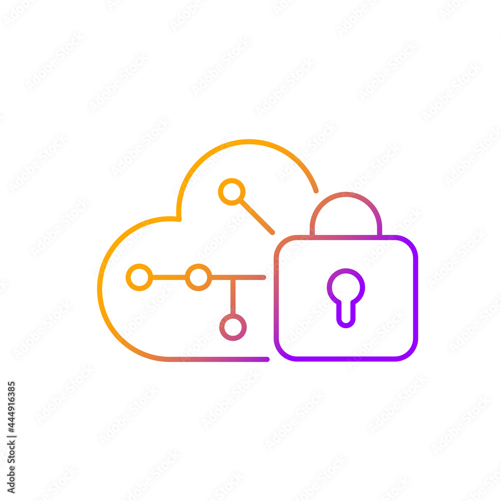 Cloud encryption gradient linear vector icon. Transforming user data using encryption algorithms. Cloud storage. Thin line color symbols. Modern style pictogram. Vector isolated outline drawing