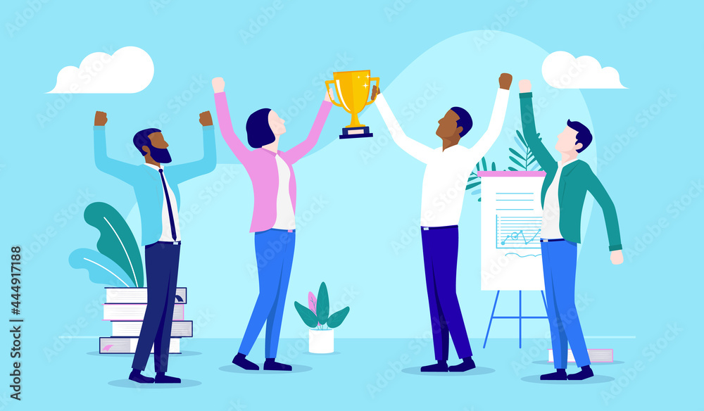 Casual team business winners - Group of people winning and celebrating success. Winning team concept, vector illustration.