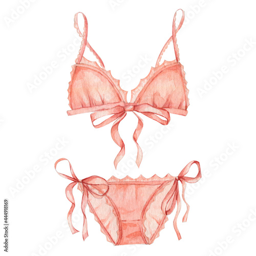 Watercolor romantic woman lingerie lace underwear illustration