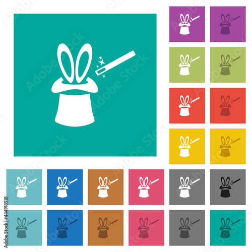 Magic hat with bunny ears square flat multi colored icons