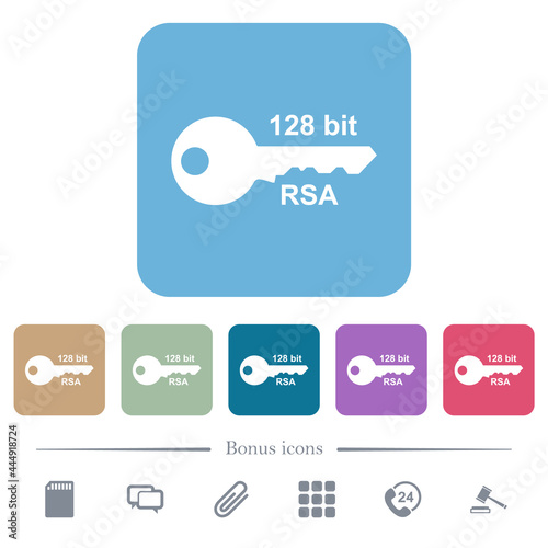 128 bit rsa encryption flat icons on color rounded square backgrounds