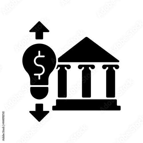 Government energy price regulation black glyph icon. Community utility and service cost. Electricity usage efficiency. Energy purchase. Silhouette symbol on white space. Vector isolated illustration