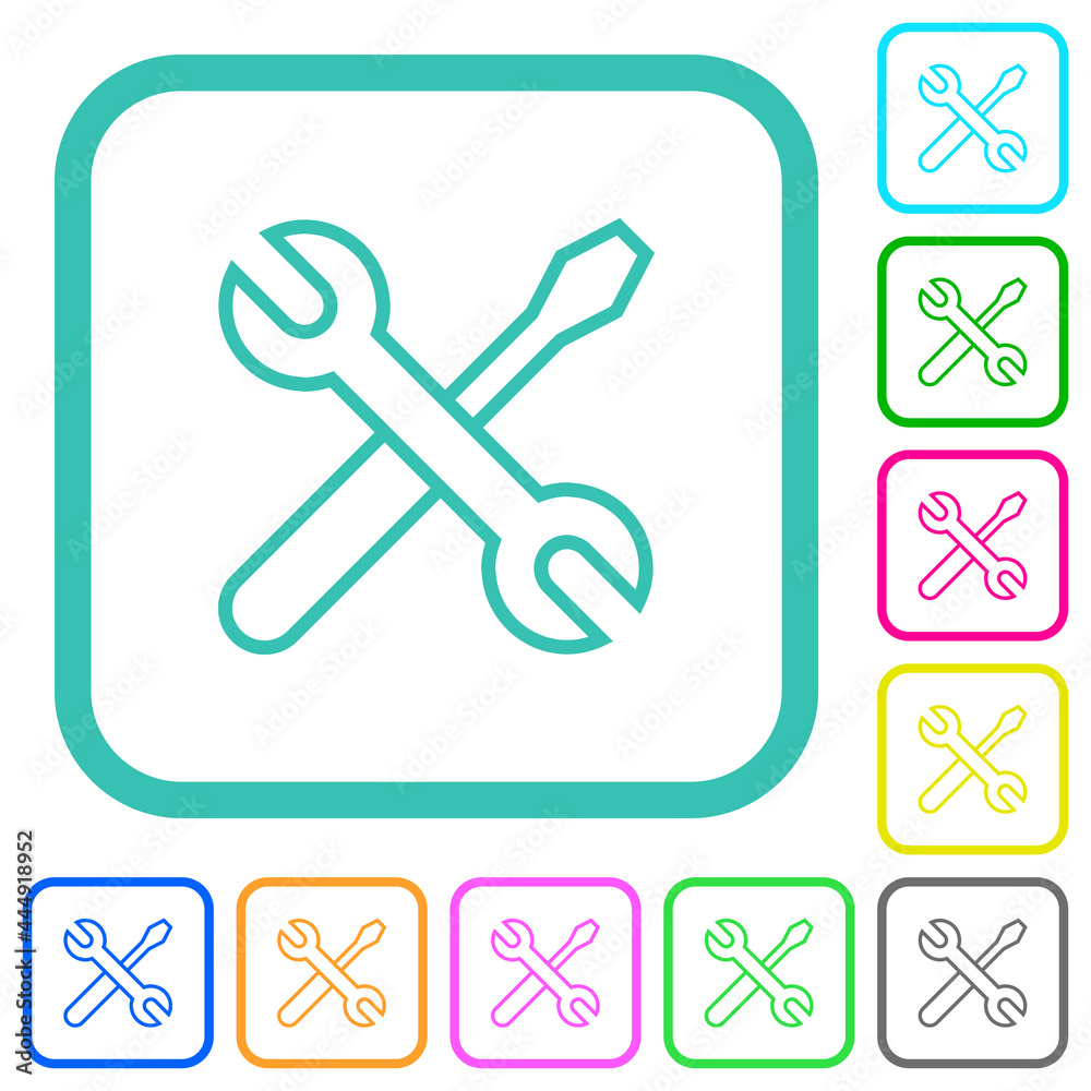 Crossed wrench and screwdriver outline vivid colored flat icons Crossed wrench and screwdriver outline vivid colored flat icons