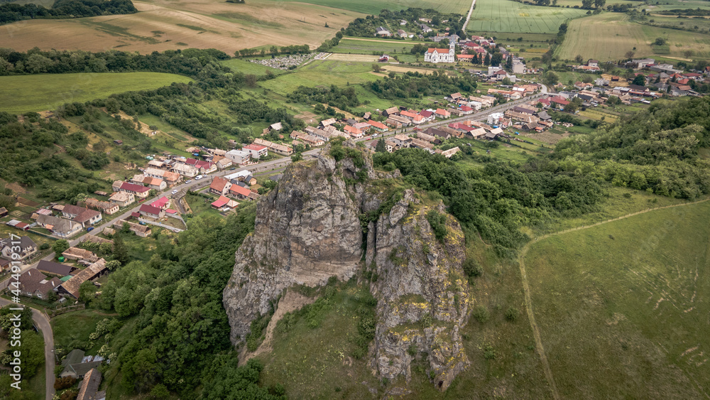 Aerial view of Sovi castle in Surice village in Slovakia Aerial view of Sovi castle in Surice village in Slovakia
